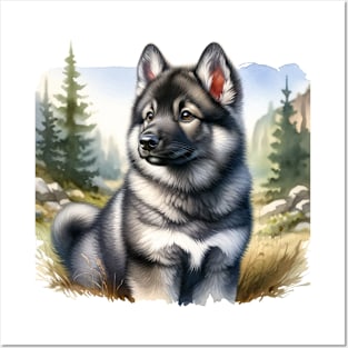 Watercolor Norwegian Elkhound Puppies - Cute Puppy Posters and Art